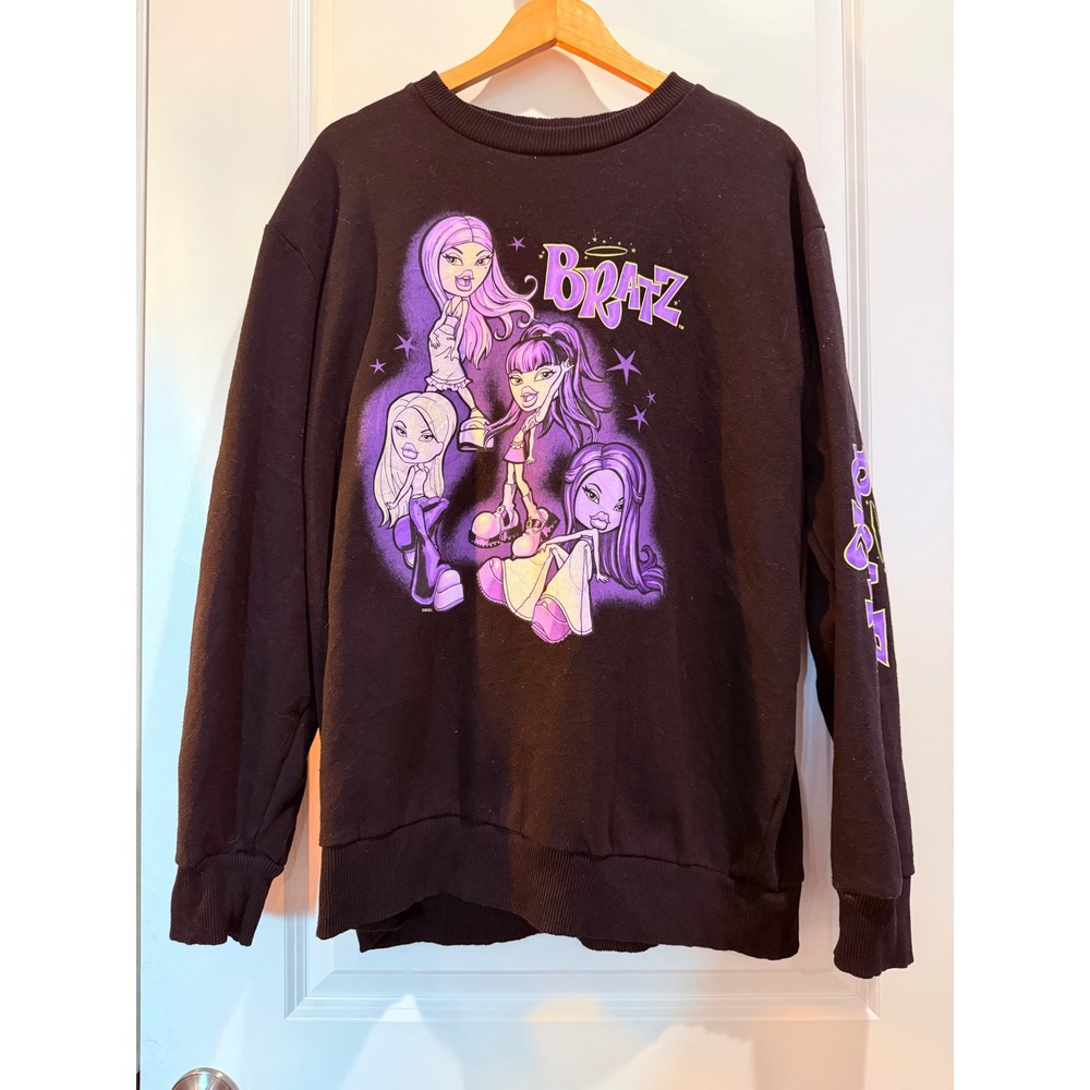 Bratz Graphic Sweatshirt Womens XL Black Purple Y2K Crewneck Pullover Logo